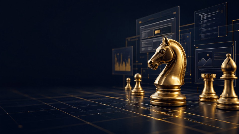 Cavalo de xadrez dourado representando estratégia digital da ACTOS